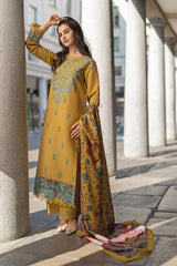 WINTER-3PC DHANAK EMBROIDERED SHIRT WITH COURTRAI PRINTED SHAWL AND TROUSER-4159