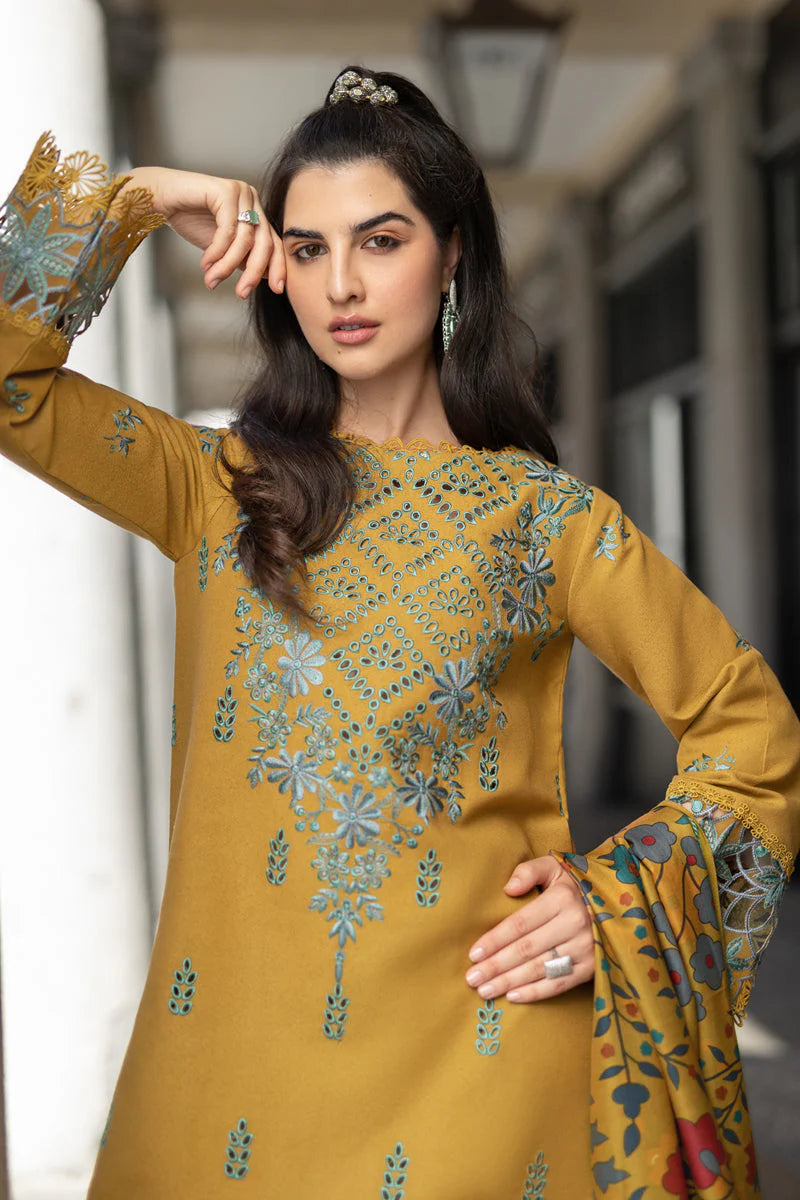 WINTER-3PC DHANAK EMBROIDERED SHIRT WITH COURTRAI PRINTED SHAWL AND TROUSER-4159