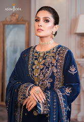 WINTER-3PC VELVET EMBROIDERED SHIRT WITH CHIFFON EMBROIDERED DUPATTA & TROUSER-4311