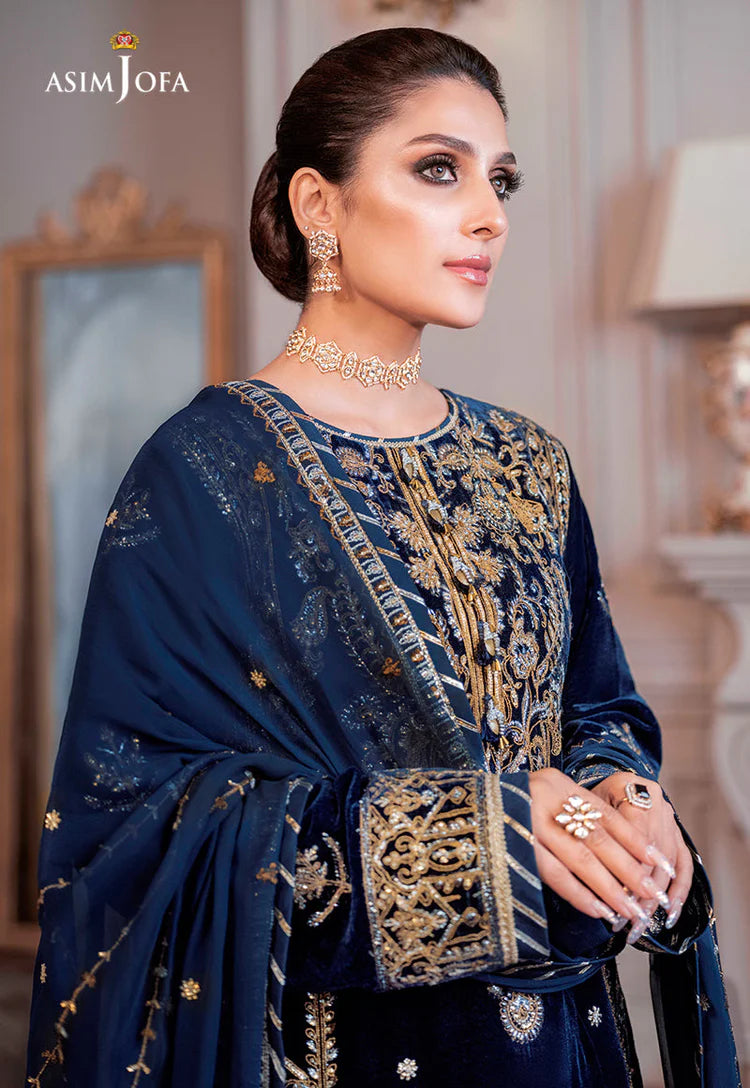 WINTER-3PC VELVET EMBROIDERED SHIRT WITH CHIFFON EMBROIDERED DUPATTA & TROUSER-4311