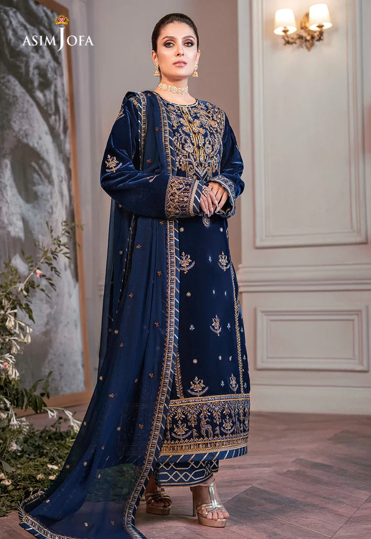 WINTER-3PC VELVET EMBROIDERED SHIRT WITH CHIFFON EMBROIDERED DUPATTA & TROUSER-4311