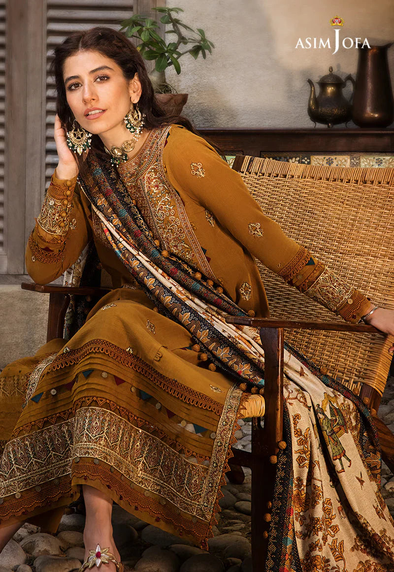 WINTER-3PC DHANAK EMBROIDERED SHIRT WITH COURTRAI PRINTED SHAWL & TROUSR-ADR-3135