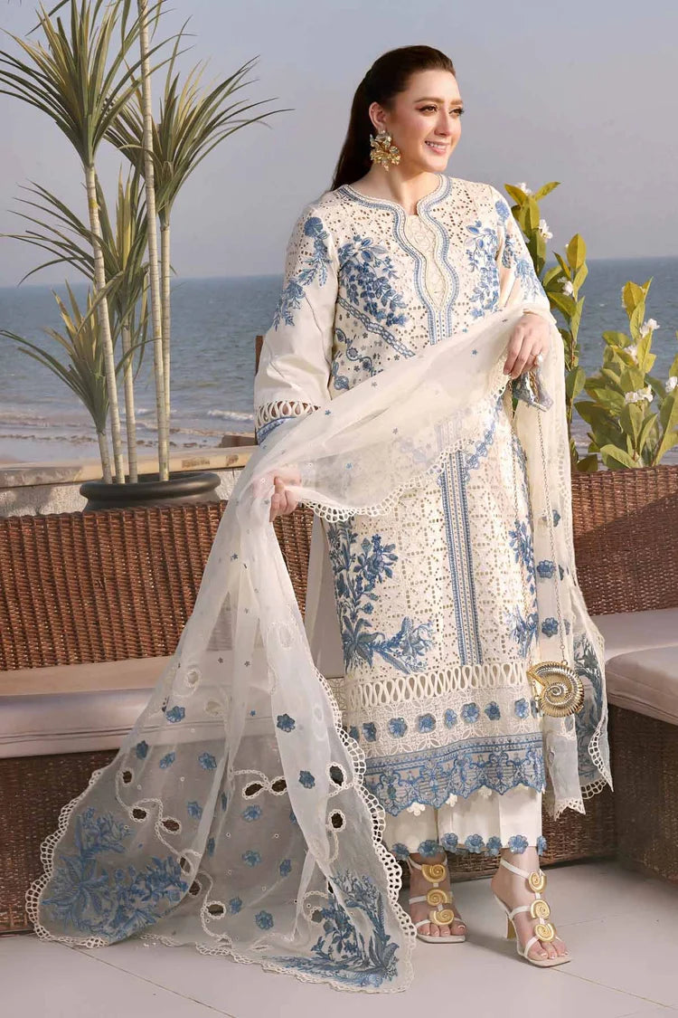 WINTER-3PC DHANAK EMBROIDERED SHIRT WITH ORGANZA EMBROIDERED DUPATTA AND TROUSER-5092
