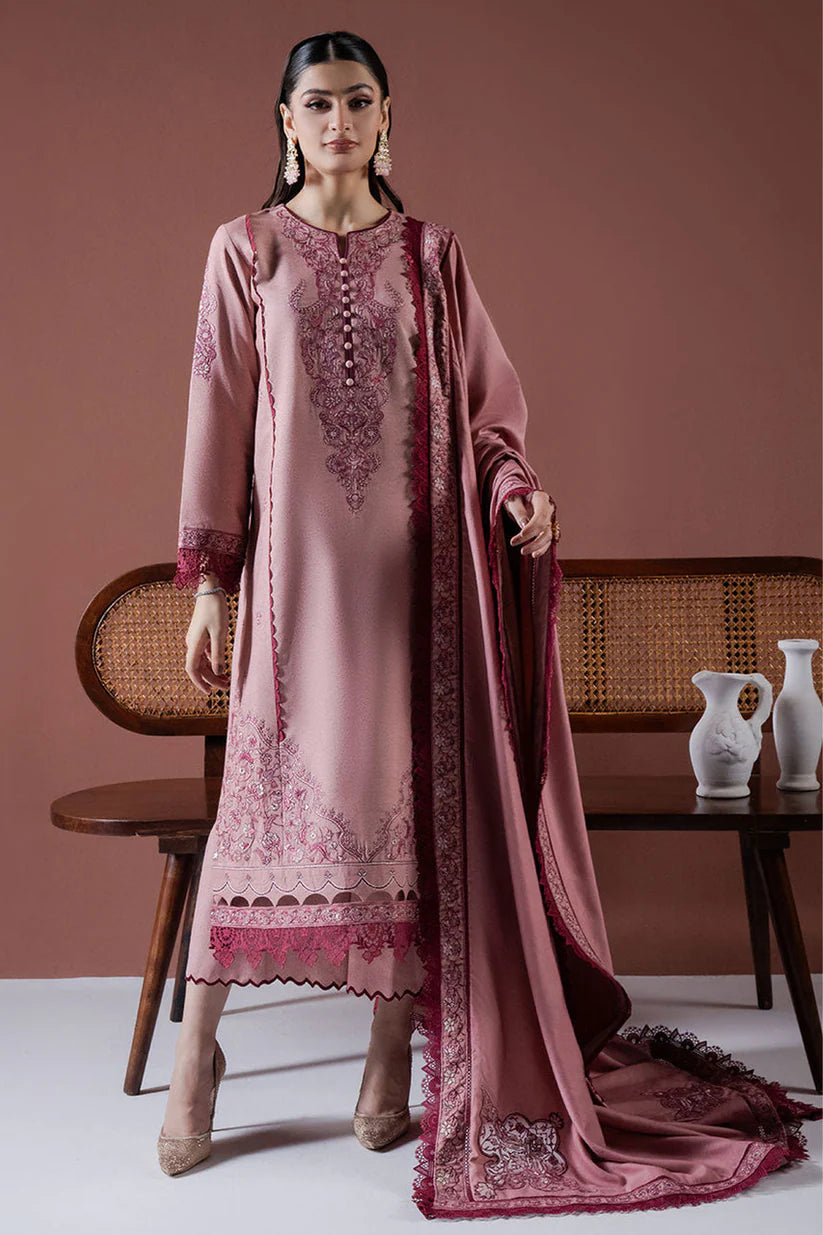 WINTER-3PC DHANAK EMBROIDERED SHIRT WITH DHANAK EMBROIDERED SHAWL & TROUSER-4186