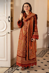 WINTER-3PC DHANAK SEQUINS EMBROIDERED SHIRT WITH DHANAK EMBROIDERED SHAWL AND TROUSER -5010