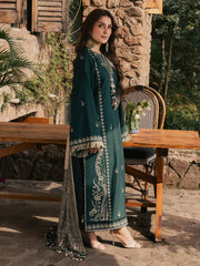 WINTER-3PC DHANAK EMBROIDERED SHIRT WITH COUTRAI PRINTED SHAWL AND TROUSER-5322