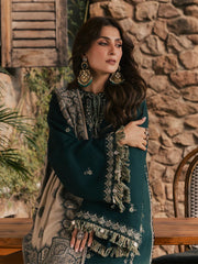 WINTER-3PC DHANAK EMBROIDERED SHIRT WITH COUTRAI PRINTED SHAWL AND TROUSER-5322