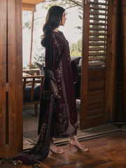 WINTER-3PC DHANAK EMBROIDERED SHIRT WITH COUTRAI PRINTED SHAWL AND TROUSER-5324