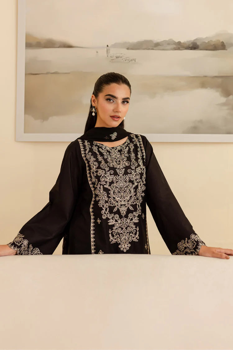 WINTER-3PC DHANAK EMBROIDERED SHIRT WITH CHIFFON EMBROIDERED DUPATTA & EMB TROUSER-4193