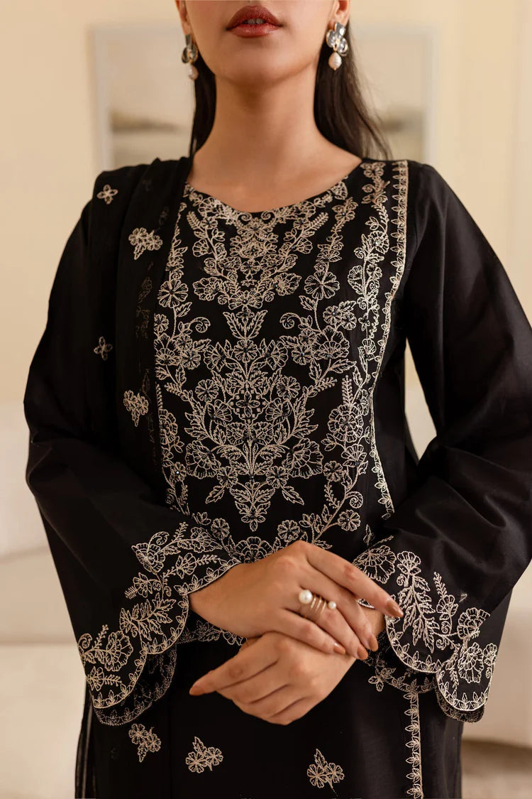 WINTER-3PC DHANAK EMBROIDERED SHIRT WITH CHIFFON EMBROIDERED DUPATTA & EMB TROUSER-4193