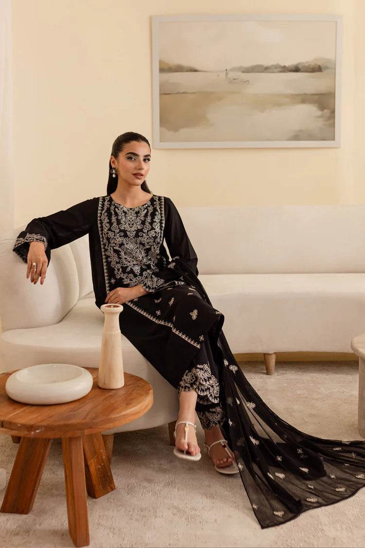 WINTER-3PC DHANAK EMBROIDERED SHIRT WITH CHIFFON EMBROIDERED DUPATTA & EMB TROUSER-4193