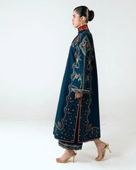 WINTER-3PC DHANAK EMBROIDERED SHIRT WITH COUTRAI PRINTED SHAWL AND EMB TROUSER-5172
