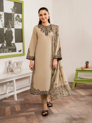 WINTER-3PC DHANAK EMBROIDERED SHIRT WITH COUTURE PRINT SHAWL AND TROUSER-4108