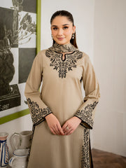 WINTER-3PC DHANAK EMBROIDERED SHIRT WITH COUTURE PRINT SHAWL AND TROUSER-4108