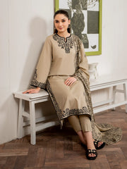 WINTER-3PC DHANAK EMBROIDERED SHIRT WITH WOOL PRINTED SHAWL AND TROUSER-5064