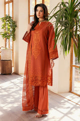 WINTER-3PC DHANAK EMBROIDERED SHIRT WITH KHADDI NET EMB DUPATTA AND TROUSER-4300