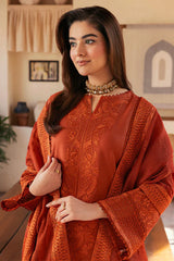 WINTER-3PC DHANAK EMBROIDERED SHIRT WITH KHADDI NET EMB DUPATTA AND TROUSER-4300