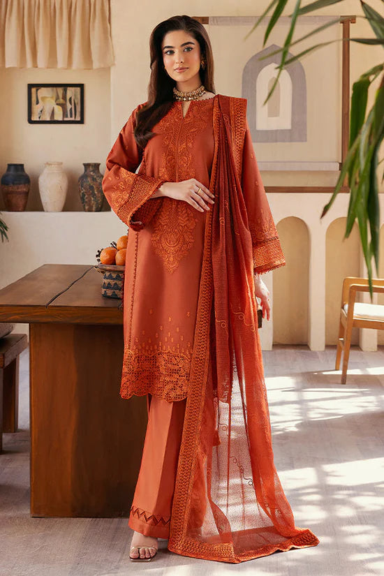 WINTER-3PC DHANAK EMBROIDERED SHIRT WITH KHADDI NET EMB DUPATTA AND TROUSER-4300