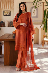 WINTER-3PC DHANAK EMBROIDERED SHIRT WITH KHADDI NET EMB DUPATTA AND TROUSER-4300
