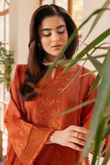 WINTER-3PC DHANAK EMBROIDERED SHIRT WITH KHADDI NET EMB DUPATTA AND TROUSER-4300