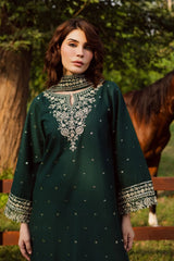 WINTER-3PC DHANAK EMBROIDERED SHIRT WITH CHIFFON EMBROIDERED DUPATTA AND EMB TROUSER-5181