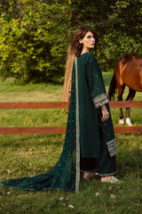 WINTER-3PC DHANAK EMBROIDERED SHIRT WITH CHIFFON EMBROIDERED DUPATTA AND EMB TROUSER-5181