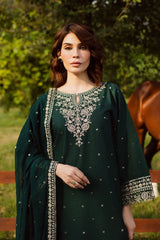 WINTER-3PC DHANAK EMBROIDERED SHIRT WITH CHIFFON EMBROIDERED DUPATTA AND EMB TROUSER-5181