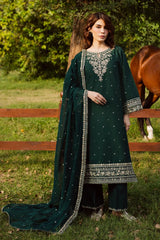 WINTER-3PC DHANAK EMBROIDERED SHIRT WITH CHIFFON EMBROIDERED DUPATTA AND EMB TROUSER-5181