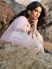 SUMMER-3PC LAWN LASER WORK EMBROIDERED SHIRT WITH KHAADI NET EMBROIDERED DUPATTA AND TROUSER-4762