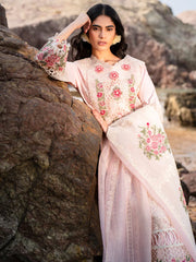 SUMMER-3PC LAWN LASER WORK EMBROIDERED SHIRT WITH KHAADI NET EMBROIDERED DUPATTA AND TROUSER-4762