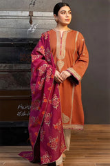 WINTER-3PC DHANAK EMBROIDERED SHIRT WITH WOOL PRINTED SHAWL AND TROUSER-4121