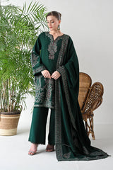 WINTER-3PC DHANAK EMBROIDERED SHIRT WITH DHANAK EMBROIDERED SHAWL & TROUSER-4190