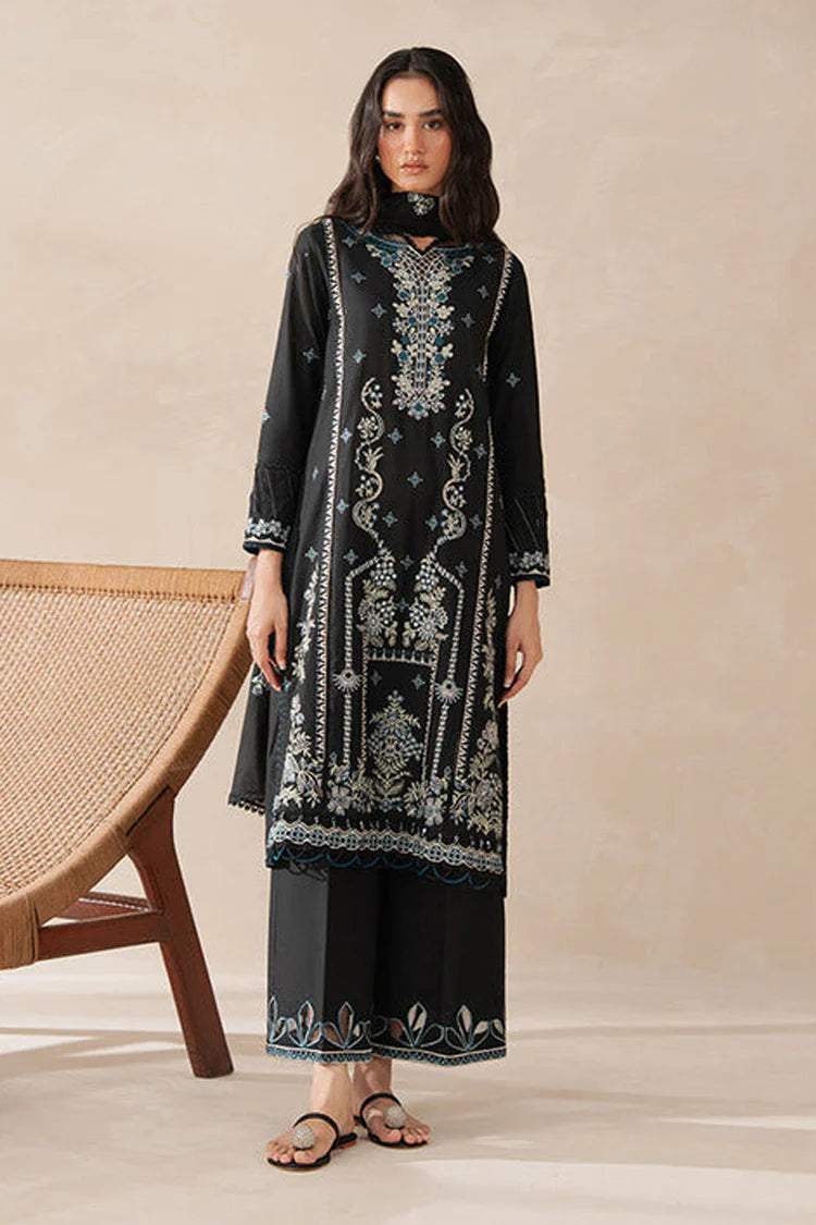 WINTER-3PC KARANDI EMBROIDERED SHIRT WITH KHADDI NET EMBROIDERED DUPATTA AND EMB TROUSER-4258