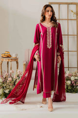 WINTER-3PC DHANAK EMBROIDERED SHIRT WITH DHANAK SHAWL AND TROUSER-4290