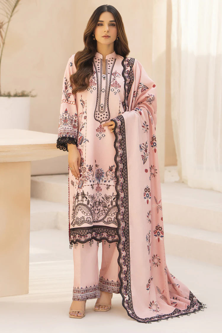 WINTER-3PC KARANDI PRINTED EMBROIDERED SHIRT WITH KARANDI PRINTED EMB SHAWL & PRINTED TROUSER-