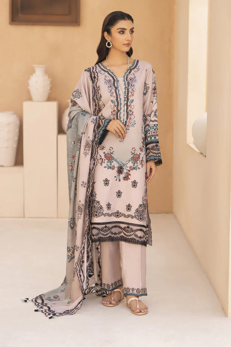 WINTER-3PC KARANDI PRINTED EMBROIDERED SHIRT WITH KARANDI PRINTED EMB SHAWL & PRINTED TROUSER-