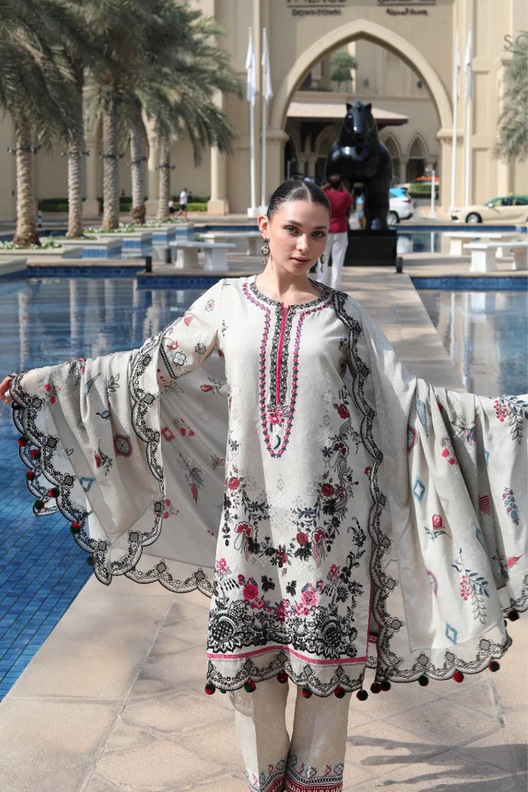 WINTER-3PC KARANDI PRINTED EMBROIDERED SHIRT WITH KARANDI PRINTED EMB SHAWL & PRINTED TROUSER-