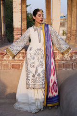 WINTER-3PC KHADDAR HEAVY EMBROIDERED SHIRT WITH COURTRAI WOOL PRINT SHAWL AND TROUSER-4094