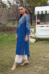 WINTER-3PC DHANAK EMBROIDERED SHIRT WITH CHIFFON EMBROIDERED DUPATTA AND EMB TROUSER-5105