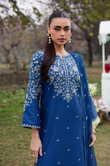 WINTER-3PC DHANAK EMBROIDERED SHIRT WITH CHIFFON EMBROIDERED DUPATTA AND EMB TROUSER-5105