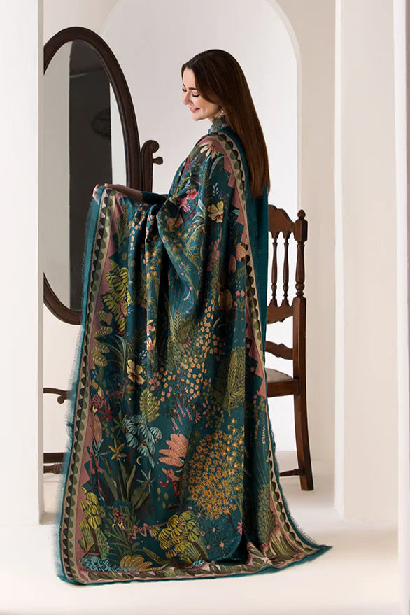 WINTER-3PC DHANAK EMBROIDERED SHIRT WITH WOOL PRINT SHAWL AND TROUSER-4037