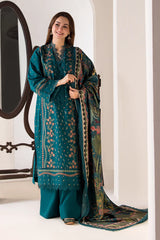 WINTER-3PC DHANAK EMBROIDERED SHIRT WITH WOOL PRINT SHAWL AND TROUSER-4037