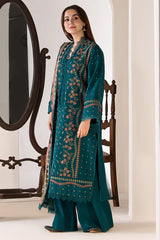 WINTER-3PC DHANAK EMBROIDERED SHIRT WITH WOOL PRINT SHAWL AND TROUSER-4037