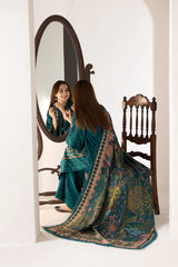 WINTER-3PC DHANAK EMBROIDERED SHIRT WITH WOOL PRINT SHAWL AND TROUSER-4037