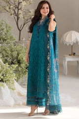 WINTER-3PC DHANAK CHIKAN EMBROIDERED SHIRT WITH COURTRAI PRINTED SHAWL AND TROUSER-4096