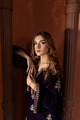 WINTER- 2PC VELVET HEAVT EMBROIDERED SHIRT WITH VELEVT EMBROIDERED SLEEVES & VELVET TROUSER-D22 MICROO 9000