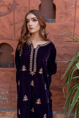 WINTER- 2PC VELVET HEAVT EMBROIDERED SHIRT WITH VELEVT EMBROIDERED SLEEVES & VELVET TROUSER-D22 MICROO 9000