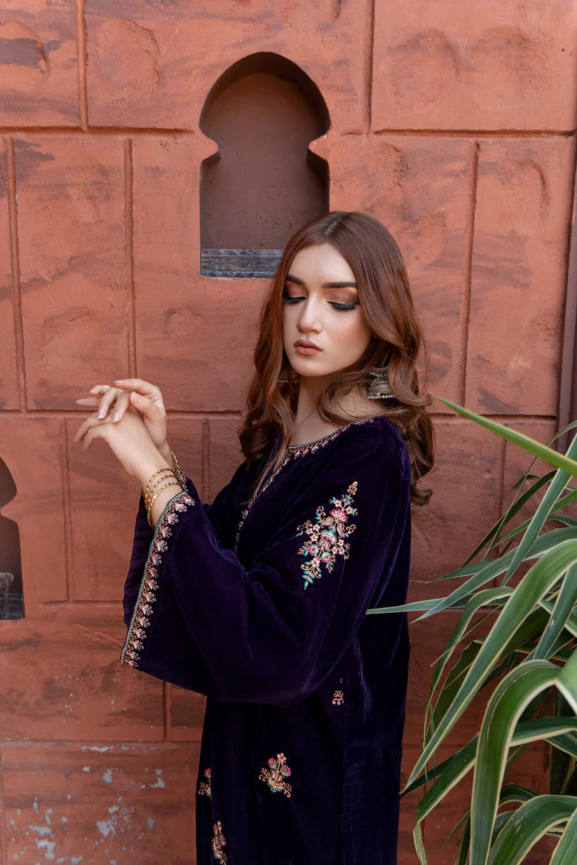 WINTER- 2PC VELVET HEAVT EMBROIDERED SHIRT WITH VELEVT EMBROIDERED SLEEVES-D 22 MICROO 9000
