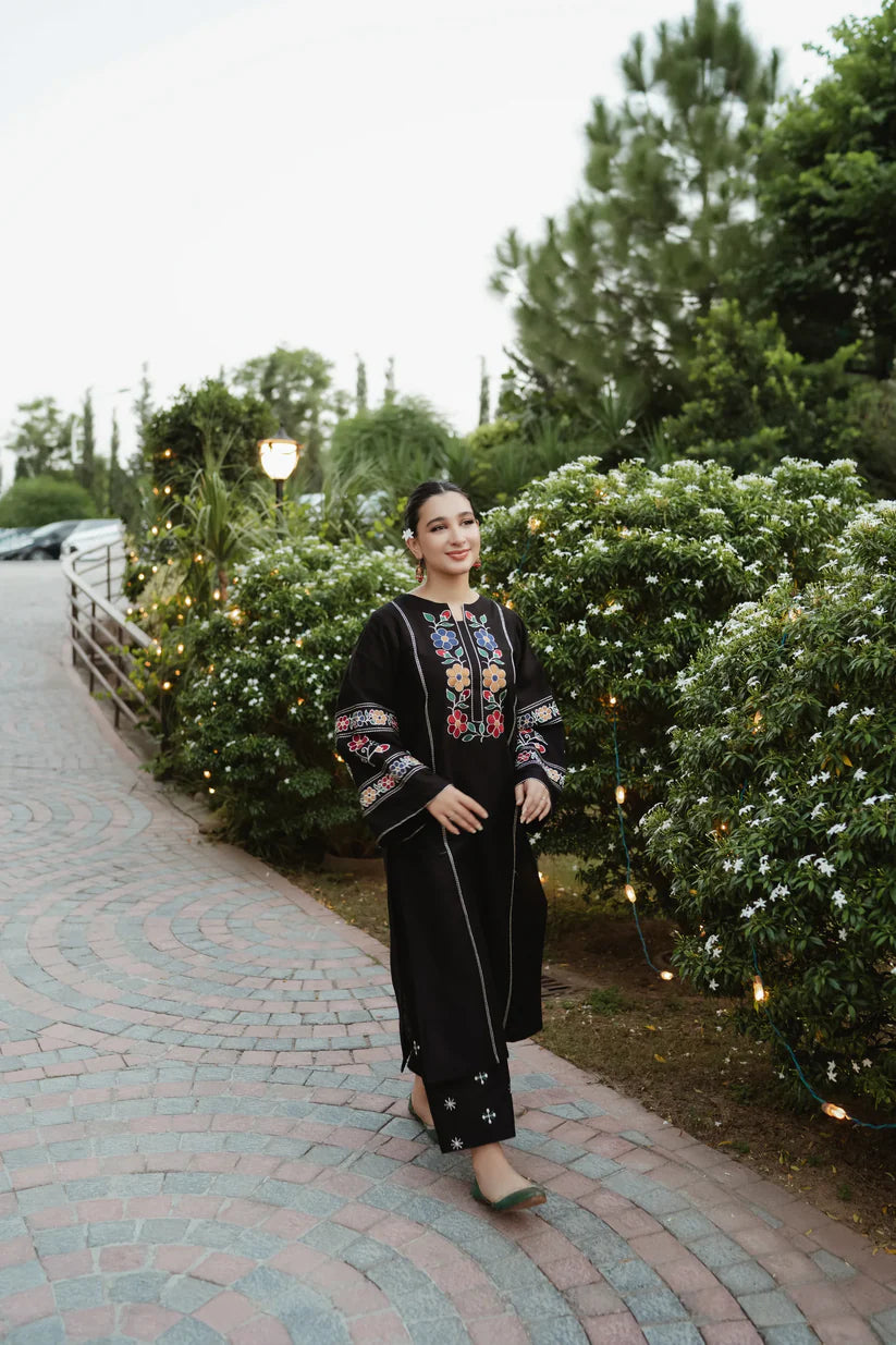 WINTER-2PC DHANAK EMBROIDERED SHIRT WITH DHANAK EMB TROUSER-3327