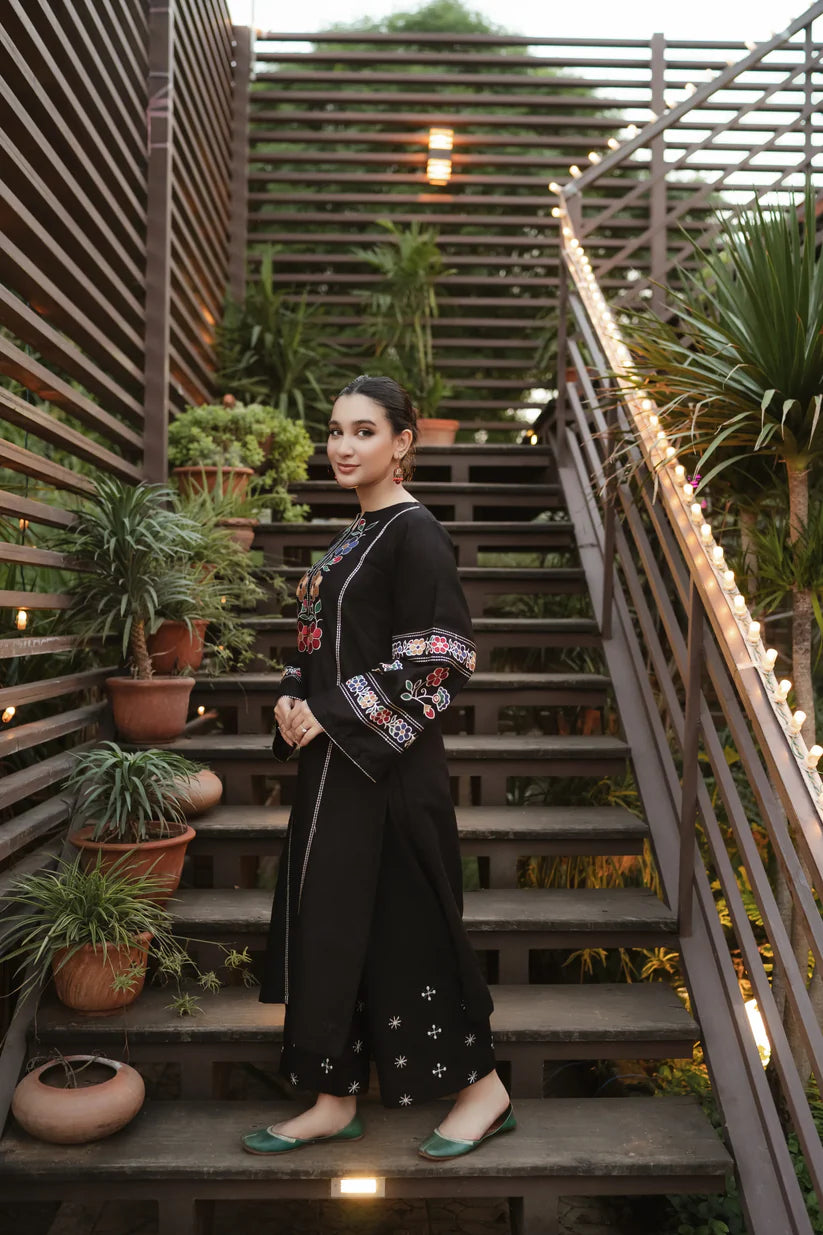 WINTER-2PC DHANAK EMBROIDERED SHIRT WITH DHANAK EMB TROUSER-3327
